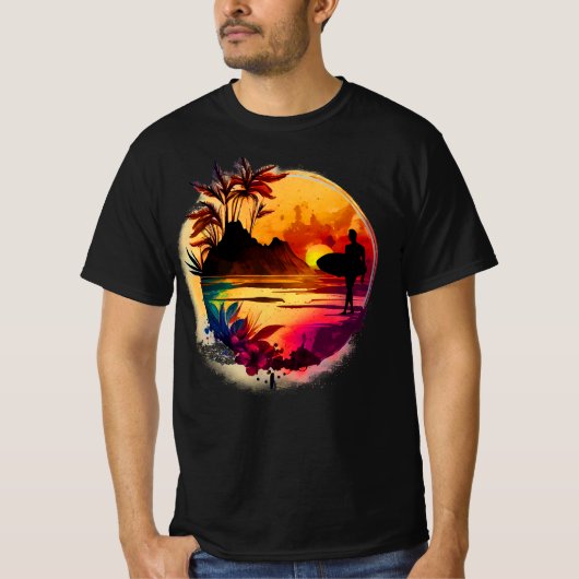 Sonnenuntergang und Surfen T-Shirt (Vorderseite)