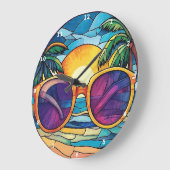 Sonnenuntergang und Tropical Tides Beach Große Wanduhr (Winkel)