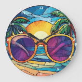 Sonnenuntergang und Tropical Tides Beach Große Wanduhr (Vorderseite)