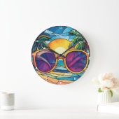 Sonnenuntergang und Tropical Tides Beach Große Wanduhr (Zuhause)