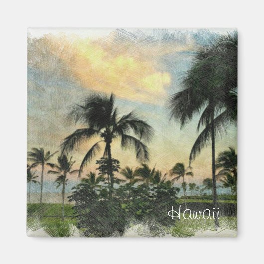 Sonnenuntergang und tropische Bäume Magnet (Vorne)