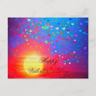 Sonnenuntergang und verstreute Herzen Valentinstag Postkarte
