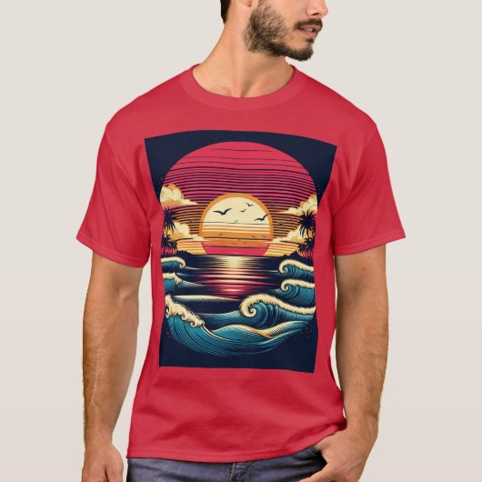 Sonnenuntergang und Waves T-Shirt (Vorderseite)