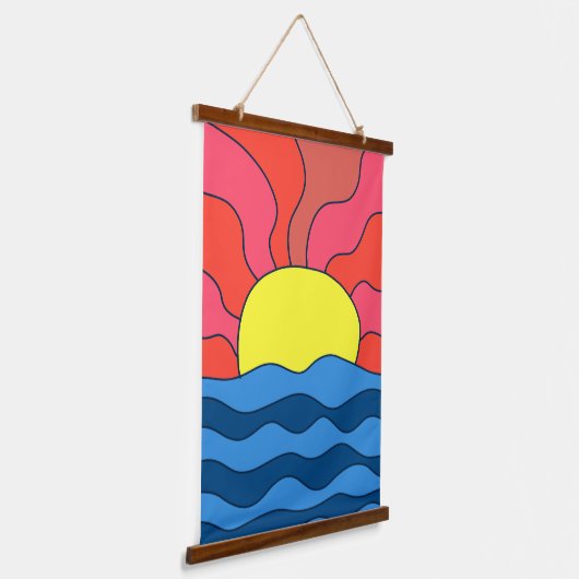 Sonnenuntergang und Waves Wandteppich Mit Holzrahmen (Gewinkelt)