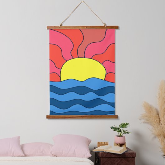 Sonnenuntergang und Waves Wandteppich Mit Holzrahmen (Schlafzimmer)