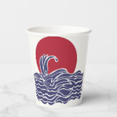 Sonnenuntergang und Wellen im Roten, Weißen und Bl Pappbecher (Rückseite)