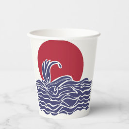 Sonnenuntergang und Wellen im Roten, Weißen und Bl Pappbecher