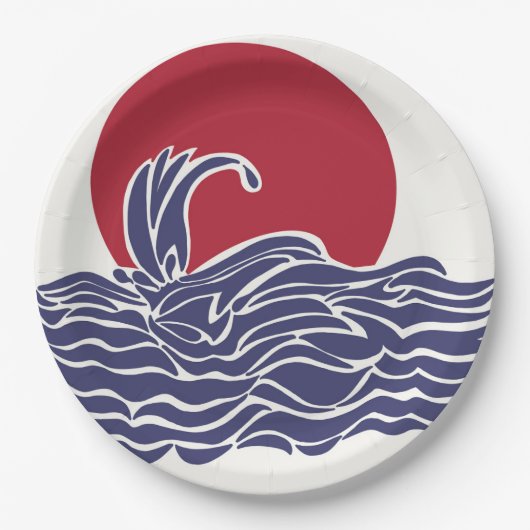 Sonnenuntergang und Wellen im Roten, Weißen und Bl Pappteller (Vorderseite)