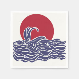 Sonnenuntergang und Wellen im Roten, Weißen und Bl Serviette