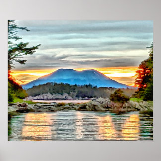 Sonnenuntergang und Wolken am Monte Edgecumbe bei Poster