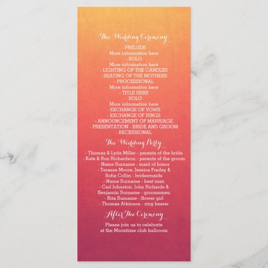 Sonnenuntergang Unterwasser-Hochzeitsprogramme Programm (Rückseite)