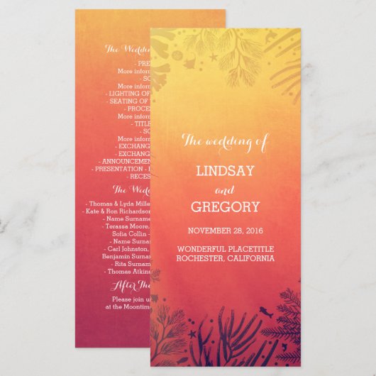 Sonnenuntergang Unterwasser-Hochzeitsprogramme Programm (Vorne/Hinten)