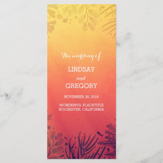 Sonnenuntergang Unterwasser-Hochzeitsprogramme Programm (Vorderseite)