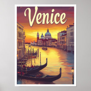 Sonnenuntergang Venedig Italien Vintage Reiseillus Poster
