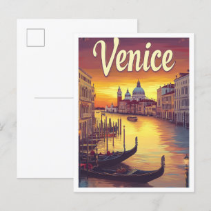 Sonnenuntergang Venedig Italien Vintage Reiseillus Postkarte