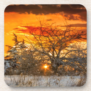 Sonnenuntergang Vermont Winter Hartplastik-Getränk Getränkeuntersetzer