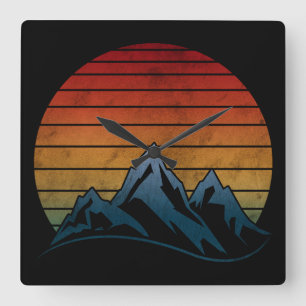 SONNENUNTERGANG VINTAGE BERG  QUADRATISCHE WANDUHR