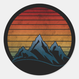 SONNENUNTERGANG VINTAGE BERG  RUNDER AUFKLEBER