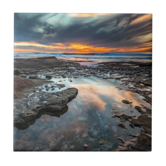 Sonnenuntergang von den Gezeitenpools Fliese (Vorderseite)