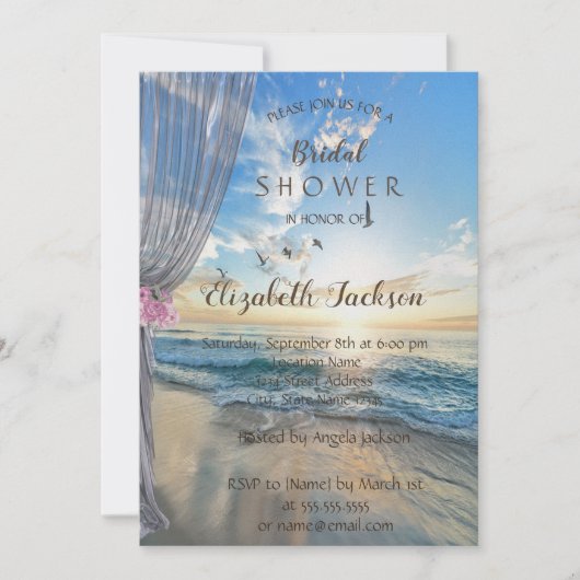 Sonnenuntergang, Vorhang, Blume Brautparty Einladung (Vorderseite)