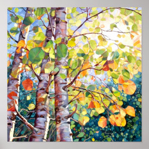 Sonnenuntergang-Wald Aquarellmalerei Poster