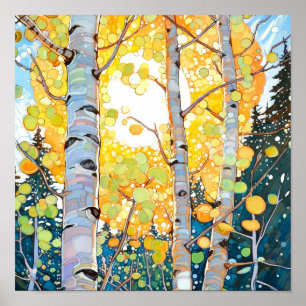 Sonnenuntergang-Wald Aquarellmalerei Poster
