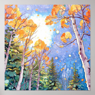 Sonnenuntergang-Wald Aquarellmalerei Poster