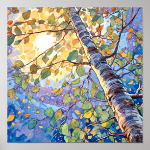 Sonnenuntergang-Wald Aquarellmalerei Poster