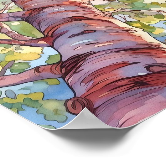 Sonnenuntergang-Wald Aquarellmalerei Poster (Ecke)