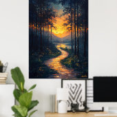 Sonnenuntergang Waldweg im beeindruckenden Stil Poster (Heimbüro)