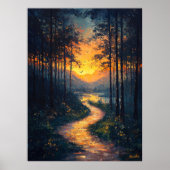Sonnenuntergang Waldweg im beeindruckenden Stil Poster (Vorne)