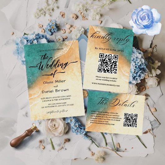 Sonnenuntergang Wasserfarben-Küste Tropischer Stra Einladung