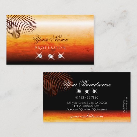 Sonnenuntergang Wasserfarben Palm Blätter Diamonds Visitenkarte (Vorne/Hinten)