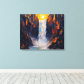 Sonnenuntergang Waterfall Premium Wrapped Canvas W Leinwanddruck (Insitu (Holzboden))