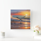 Sonnenuntergang: Welle der Ruhe Quadratische Wanduhr (Zuhause)
