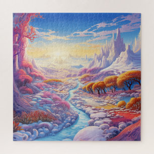 Sonnenuntergang Winter Schnee Natur Farbige Druck Puzzle