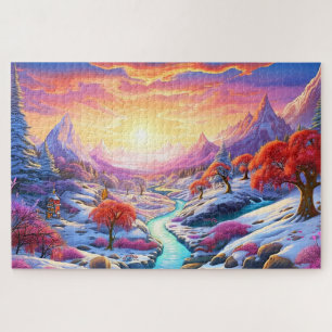 Sonnenuntergang Winter Schnee Natur Farbige Druck Puzzle