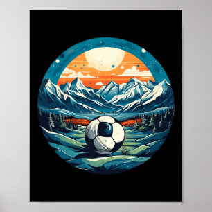 Sonnenuntergang Wintergebirge mit Sportball für Fu Poster