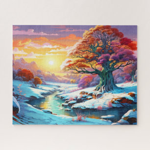 Sonnenuntergang Winterschnee Natur farbenfrohe Pri Puzzle