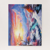 Sonnenuntergang Winterschnee Natur farbenfrohe Pri Puzzle (Vertikal)