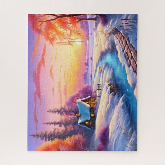 Sonnenuntergang Winterschnee Natur farbenfrohe Pri Puzzle (Vertikal)