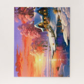 Sonnenuntergang Winterschnee Natur farbenfrohe Pri Puzzle (Vertikal)