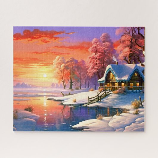 Sonnenuntergang Winterschnee Natur farbenfrohe Pri Puzzle (Horizontal)