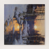 Sonnenuntergang Winterwaldlandschaft Puzzle (Horizontal)