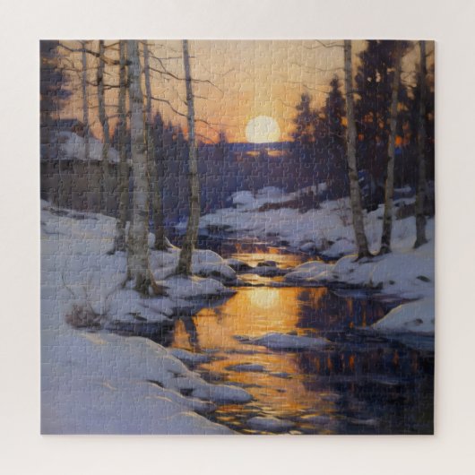 Sonnenuntergang Winterwaldlandschaft Puzzle (Vertikal)