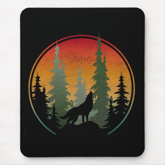 Sonnenuntergang Wolf Naturlandschaft Mousepad (Vorne)