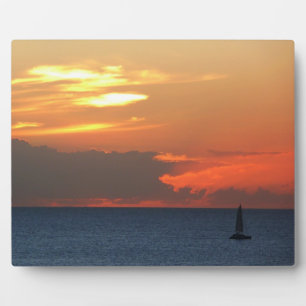 Sonnenuntergang Wolken und Segelboot Seascape Fotoplatte