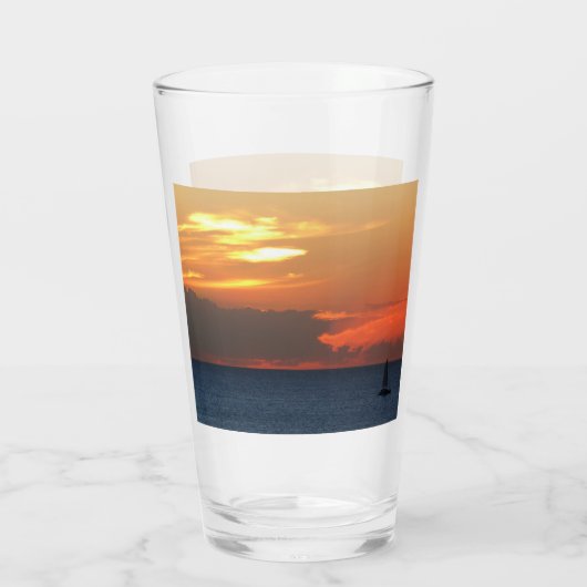 Sonnenuntergang Wolken und Segelboot Seascape Glas (Rückseite)