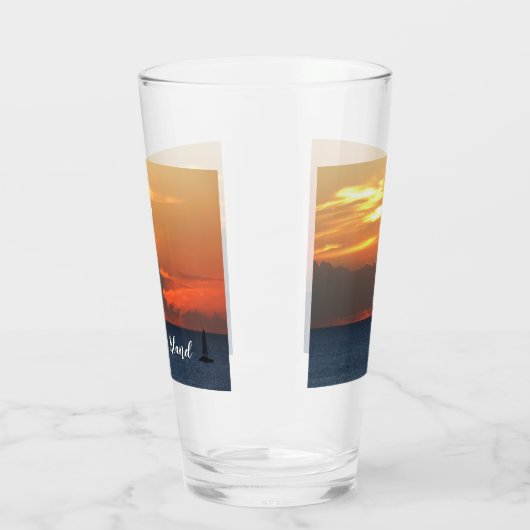 Sonnenuntergang Wolken und Segelboot Seascape Glas (Links)