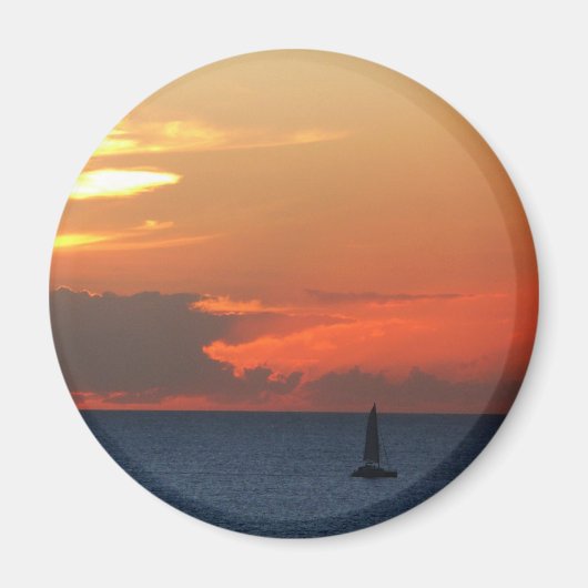 Sonnenuntergang Wolken und Segelboot Seascape Magnet (Vorne)